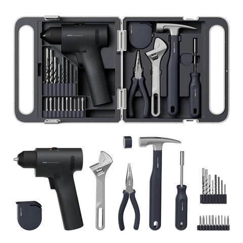 HOTO 25-piece toolkit with smart case and drill for easy storage and transport.