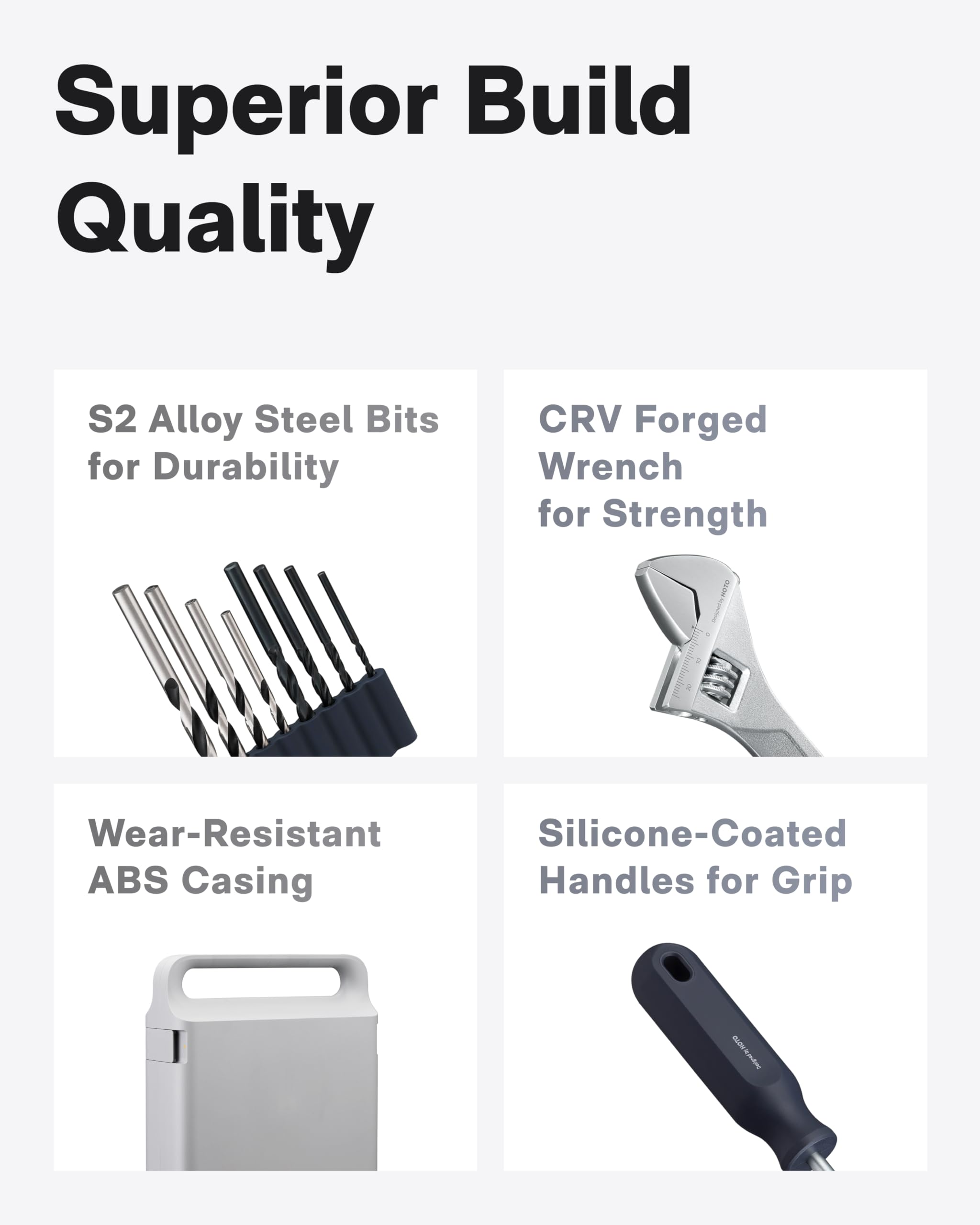 HOTO 50mm S2 alloy bits deliver durable drilling and screwdriving results.