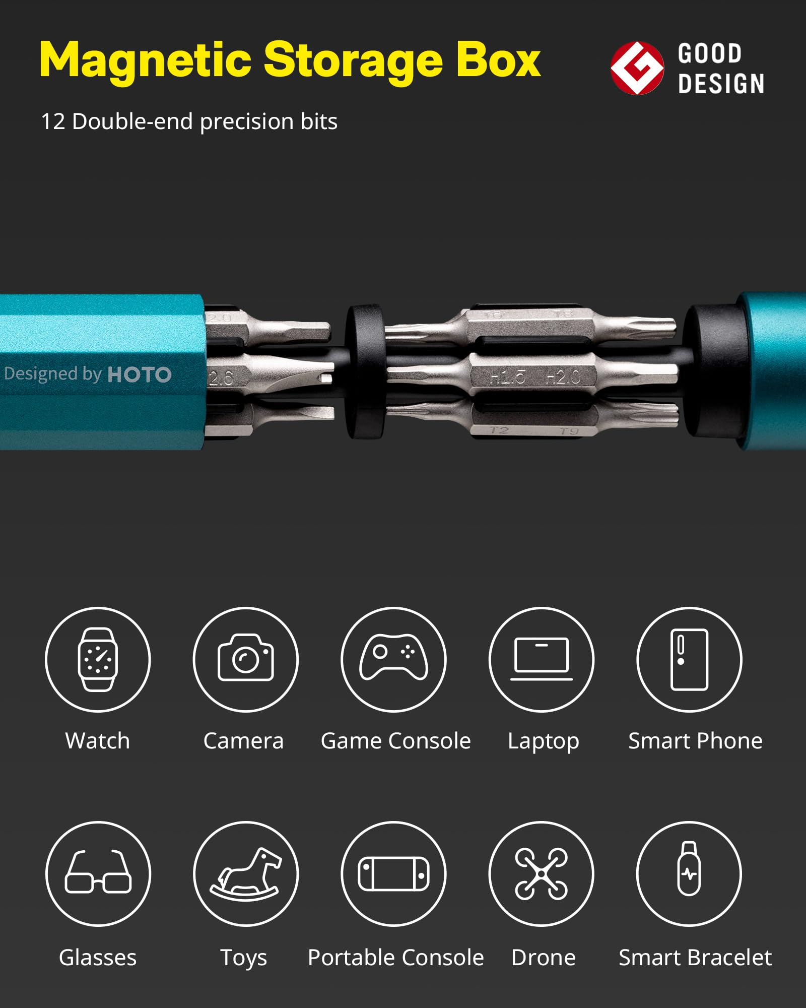 HOTO aluminum alloy body provides durable, lightweight construction.
