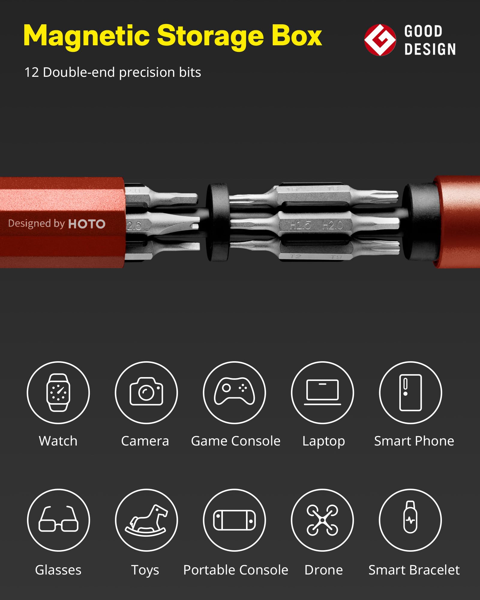 HOTO EDC toolkit used on a small electronic device for precise adjustment.