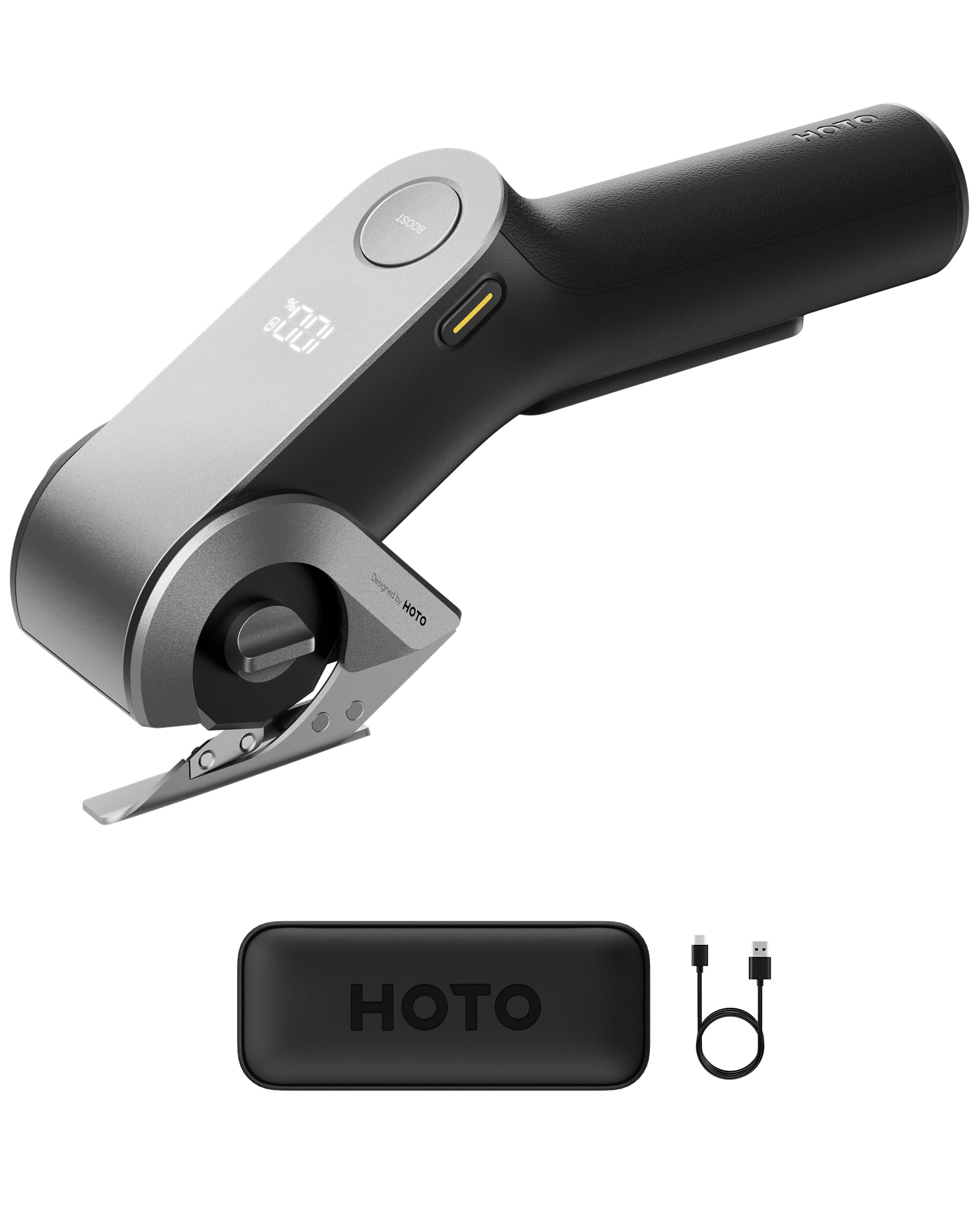 HOTO EdgeFlow LED display shows battery and boost status for safer long cuts.