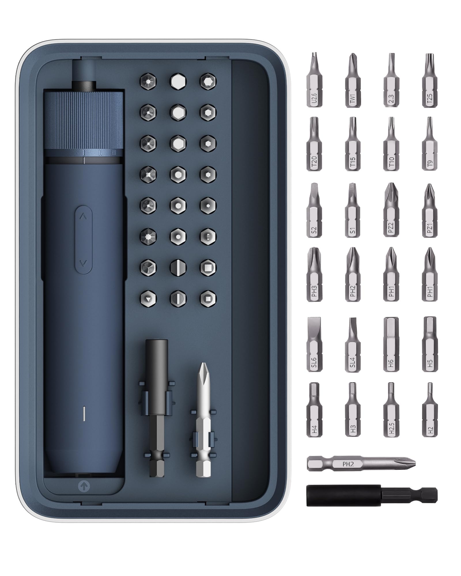 HOTO electric screwdriver kit front view, compact design for convenient use
