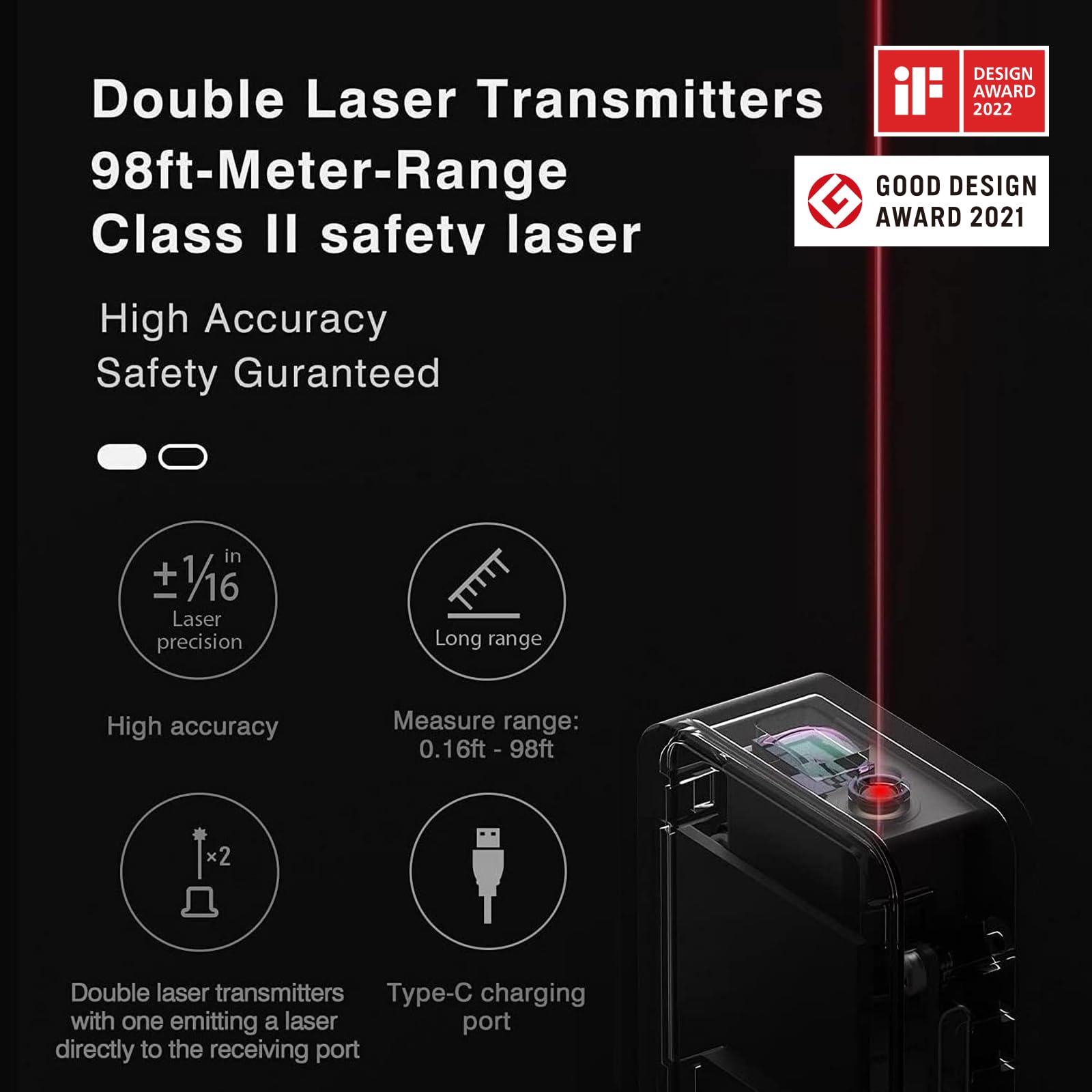 HOTO USB-C rechargeable laser tool for handy power