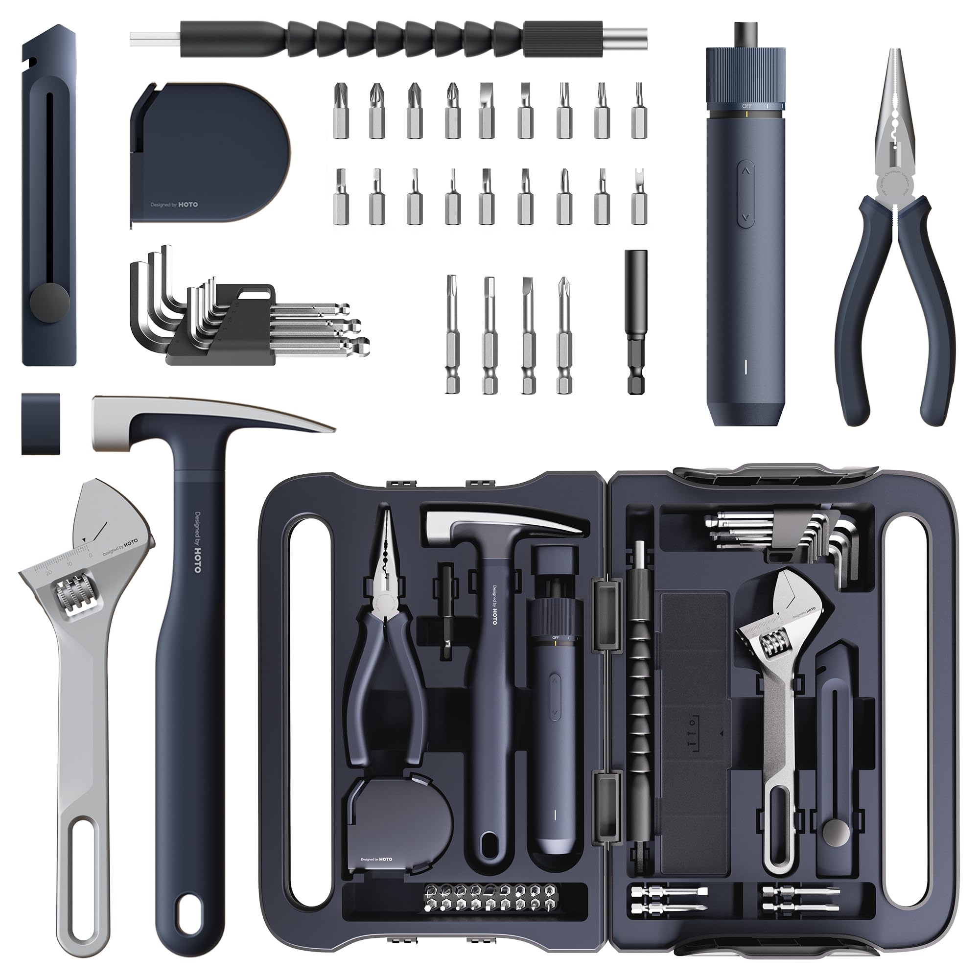 HOTO smart electric screwdriver with LED illuminates workspace for precise installation.