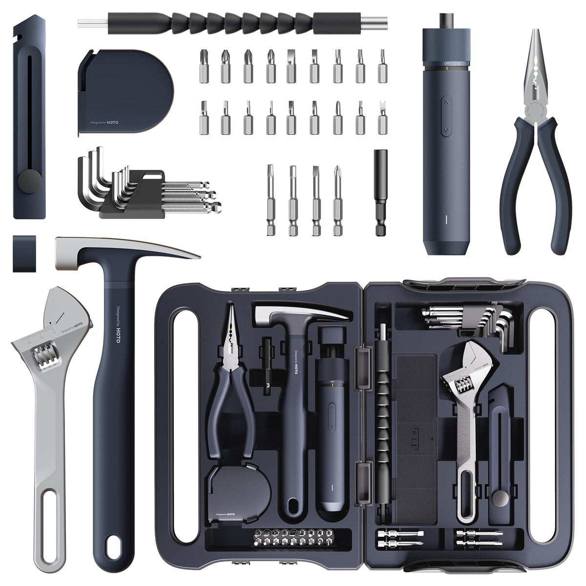 HOTO smart electric screwdriver with LED illuminates workspace for precise installation.
