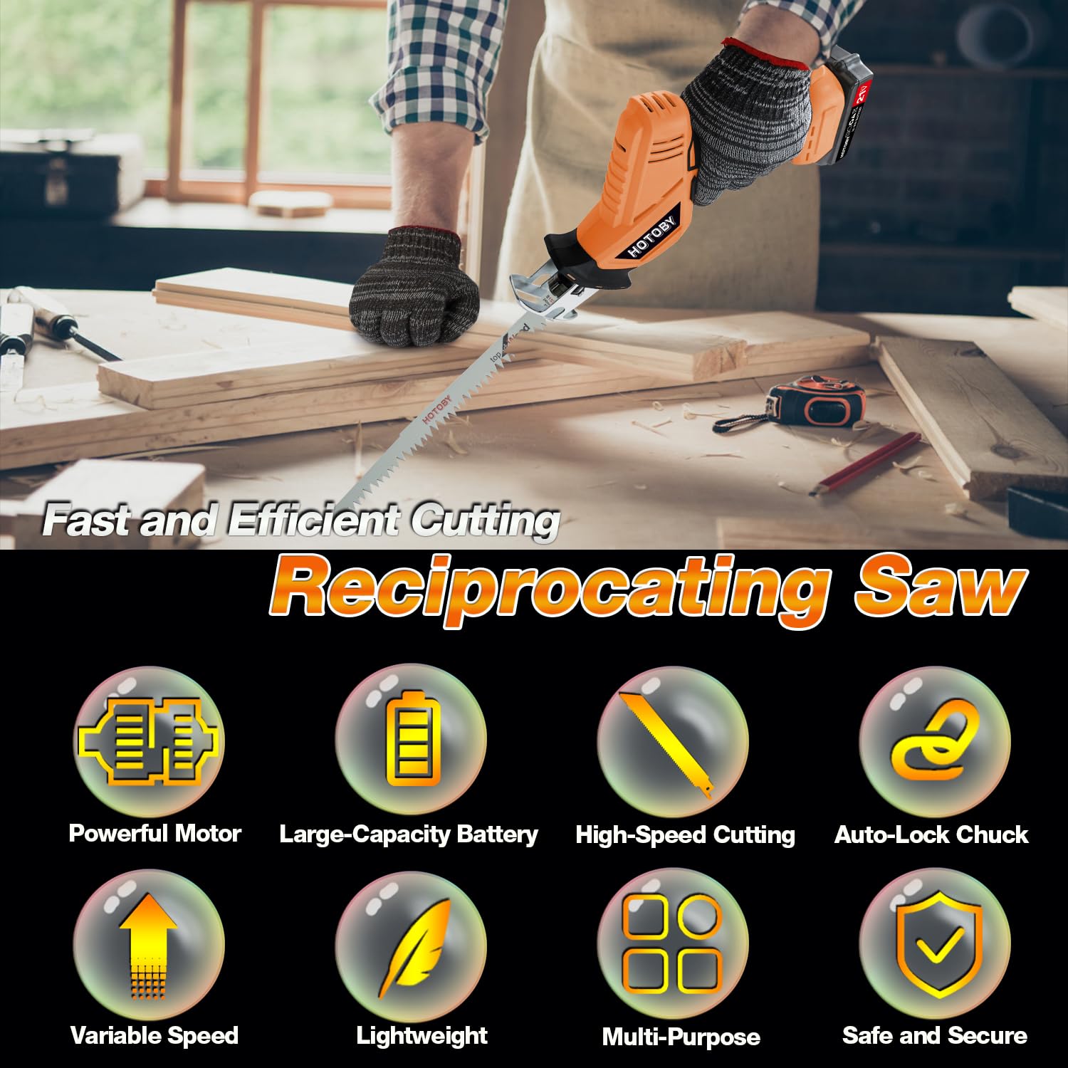 Hotoby reciprocating saw tool-free blade change speeds up setup and task switching