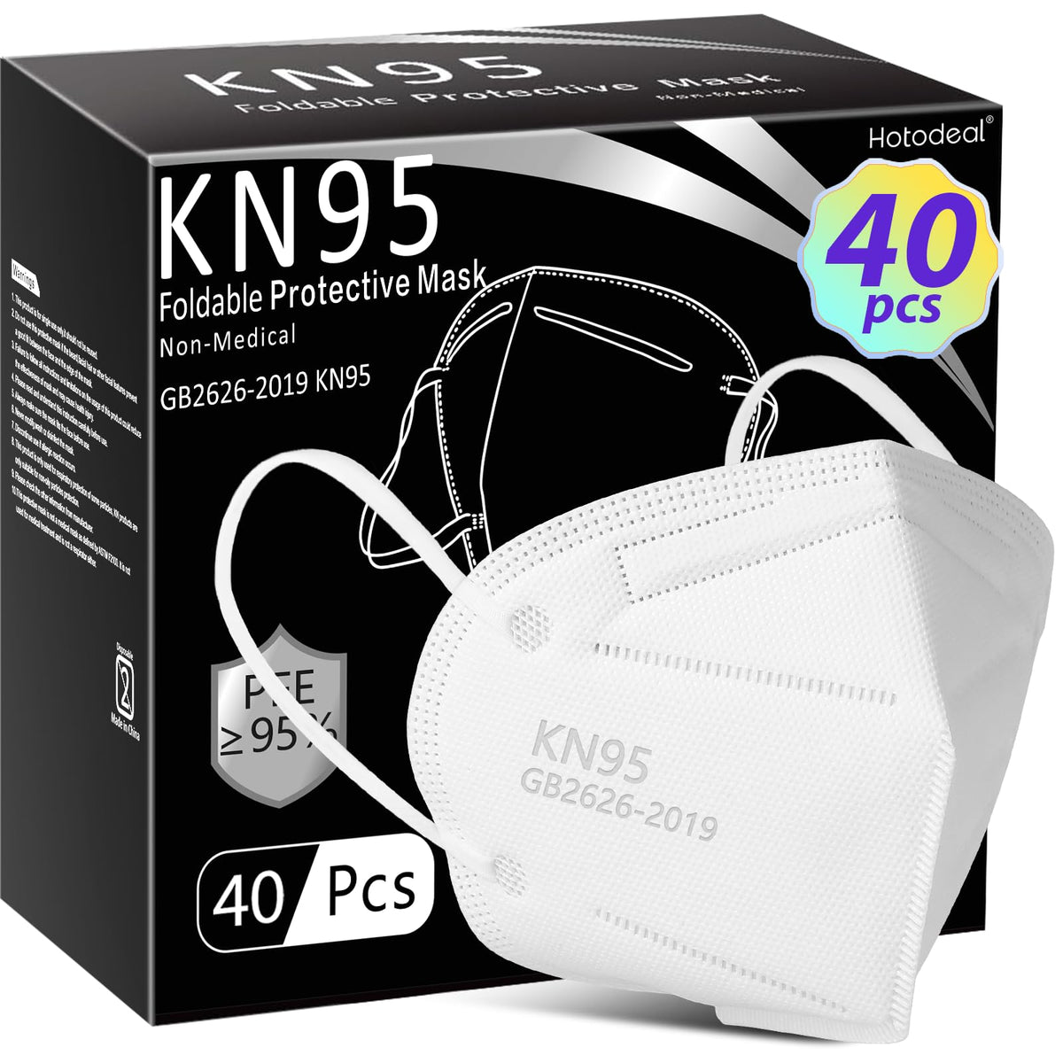 Hotodeal KN95 mask 40-pack, 5-layer filtration for daily protection.