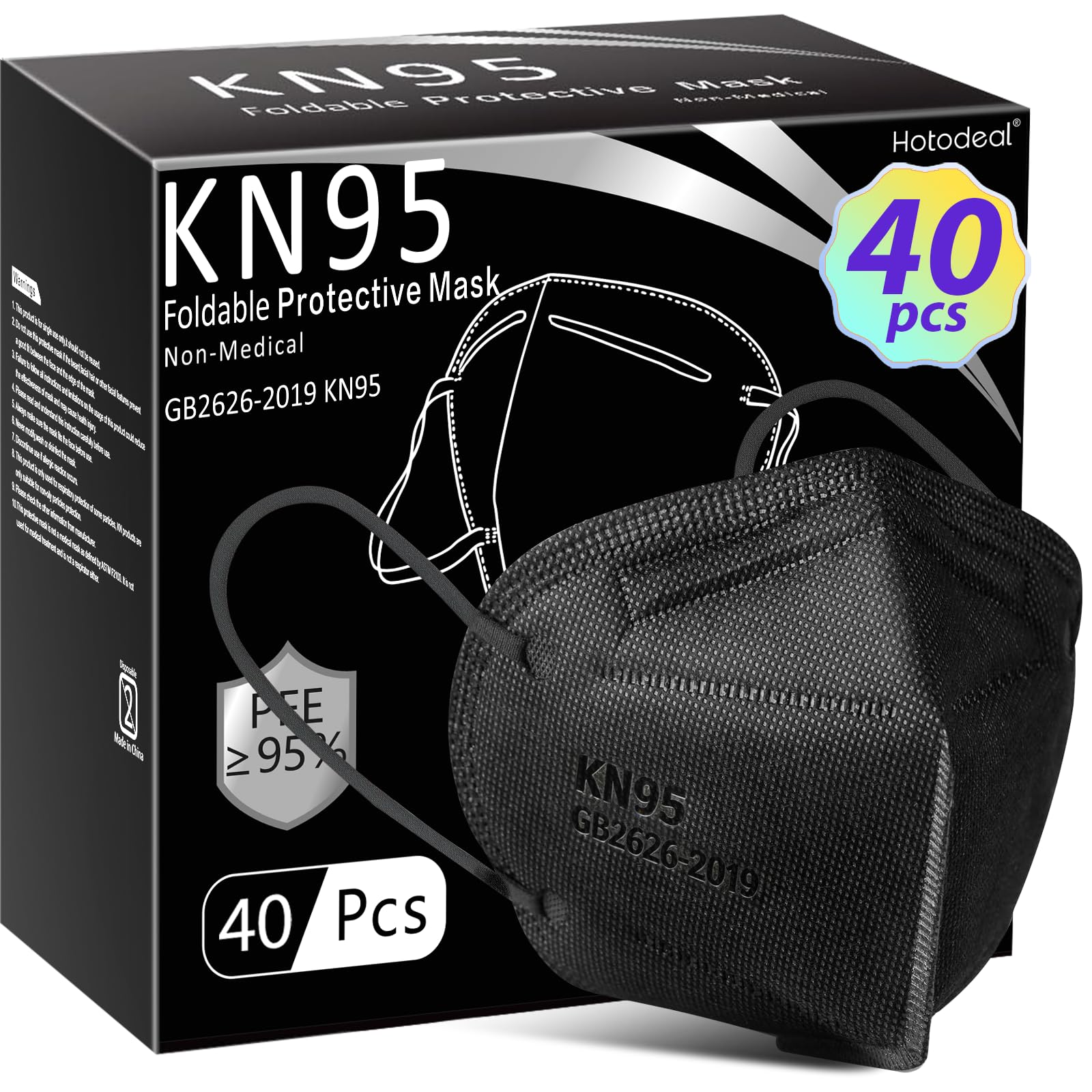 Hotodeal KN95 40-pack mask, convenient bulk package for daily protection.