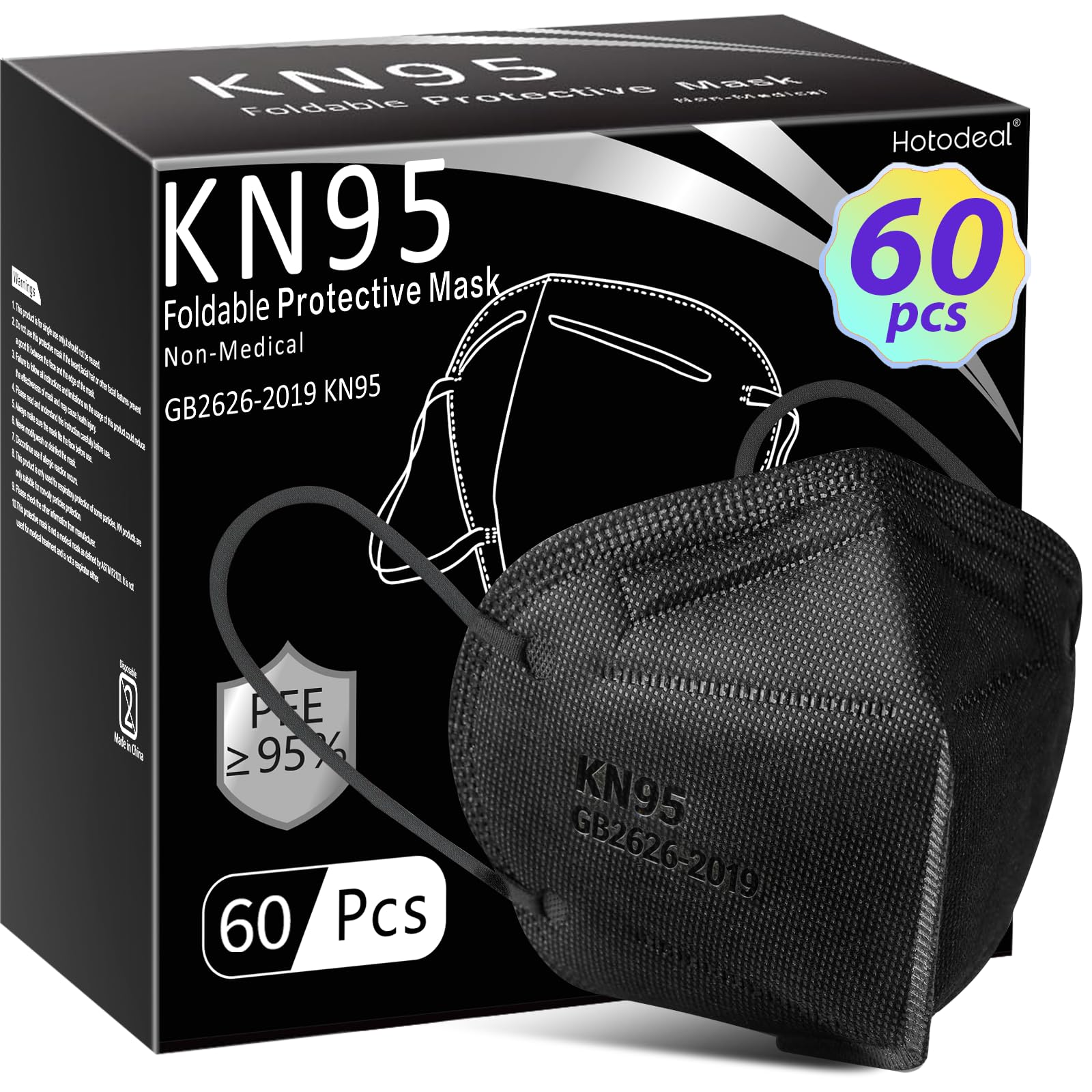 Hotodeal KN95 mask pack 60-pcs provides portable protection for daily use.