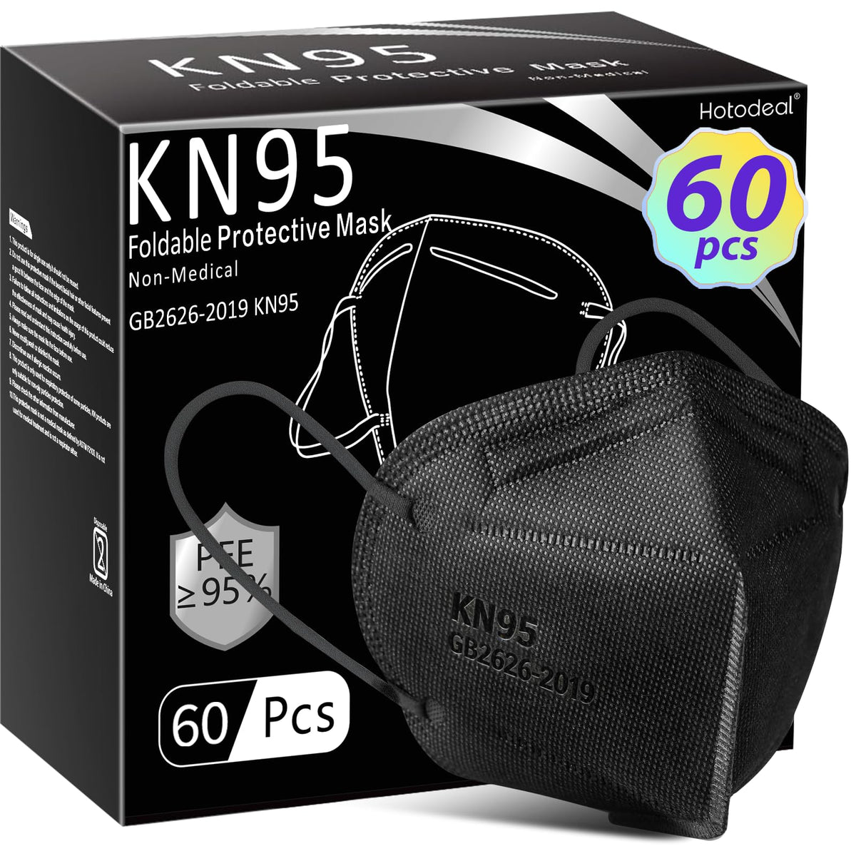Hotodeal KN95 mask pack 60-pcs provides portable protection for daily use.