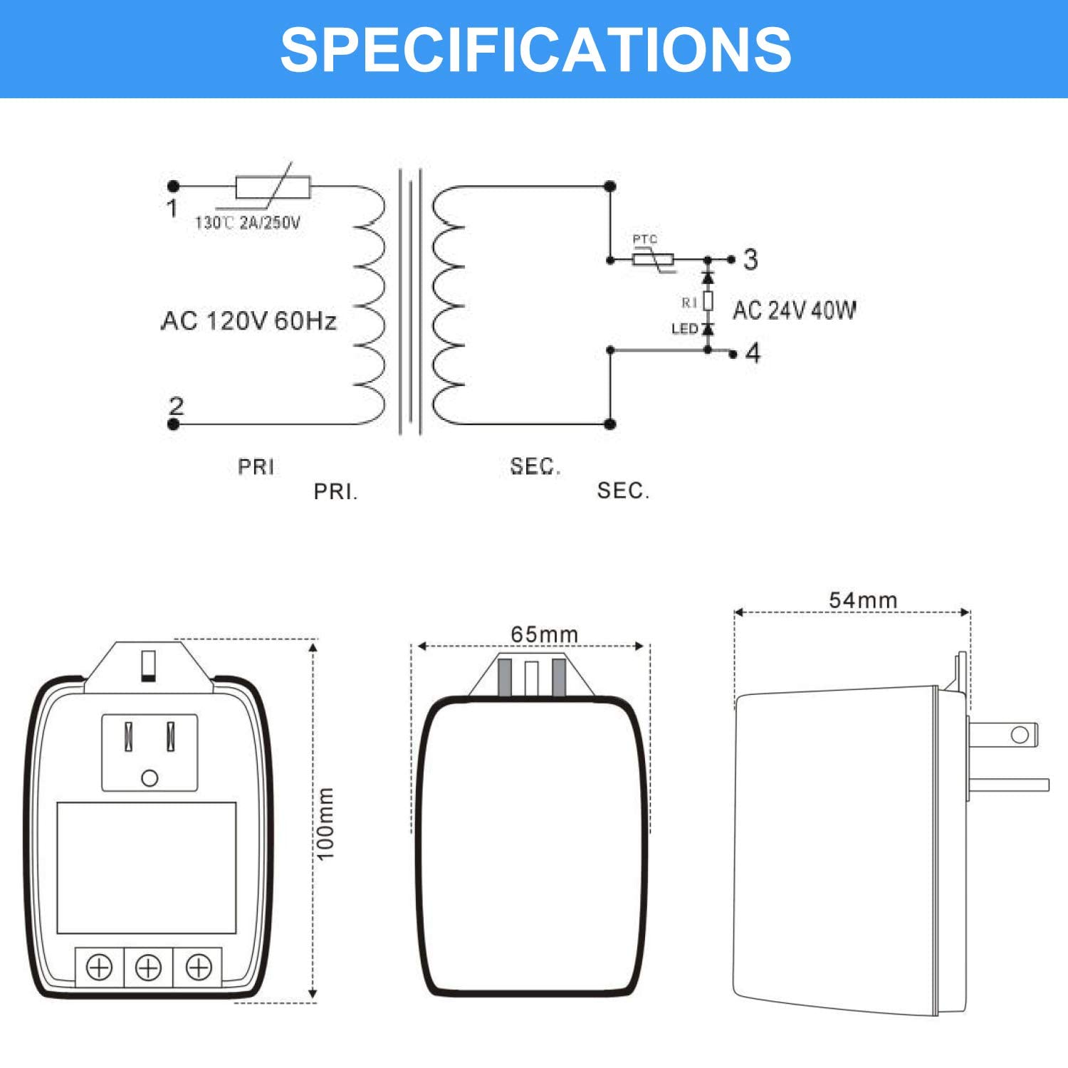 Hotop 24V transformer compatible with Nest Ecobee Sensi Honeywell thermostats