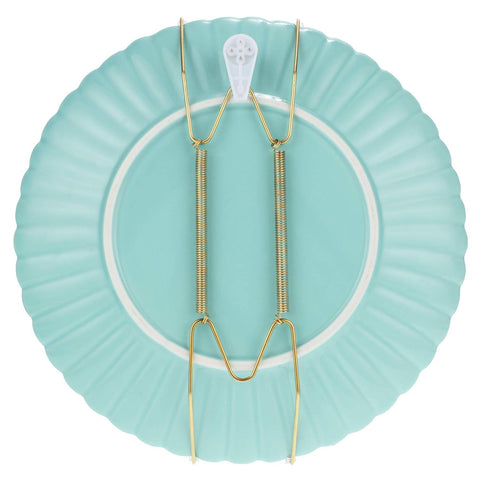 Hotop invisible design plate hangers in gold maintain focus on the plates themselves.