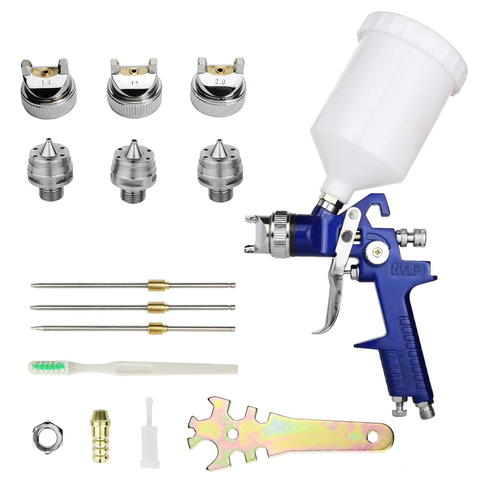Hotorda HVLP spray gun front view showing ergonomic grip for precise painting.