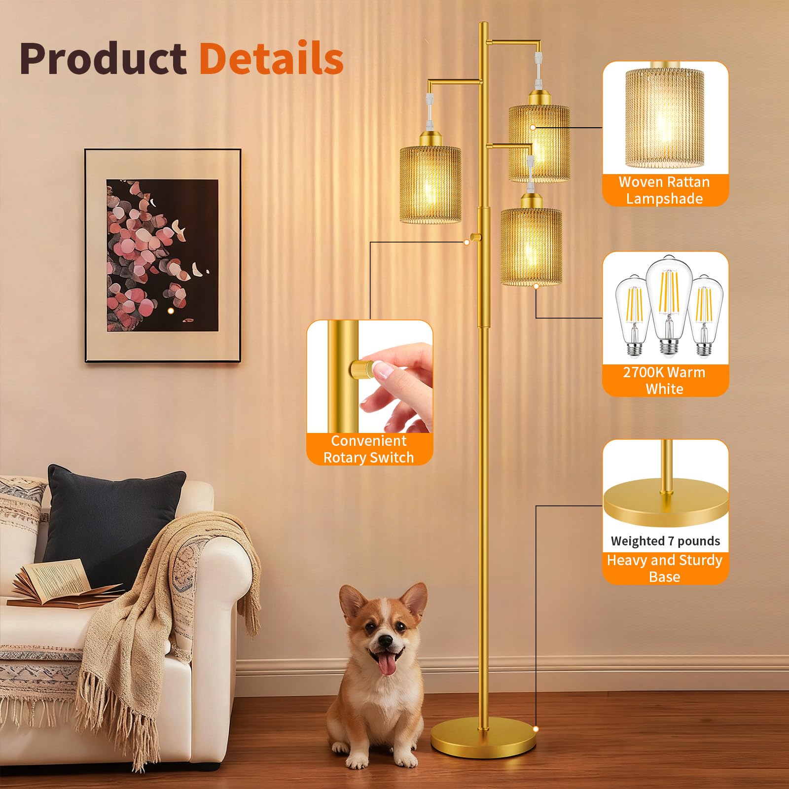 Hotsonic 72in floor lamp LED bulbs included save time and money on replacements.