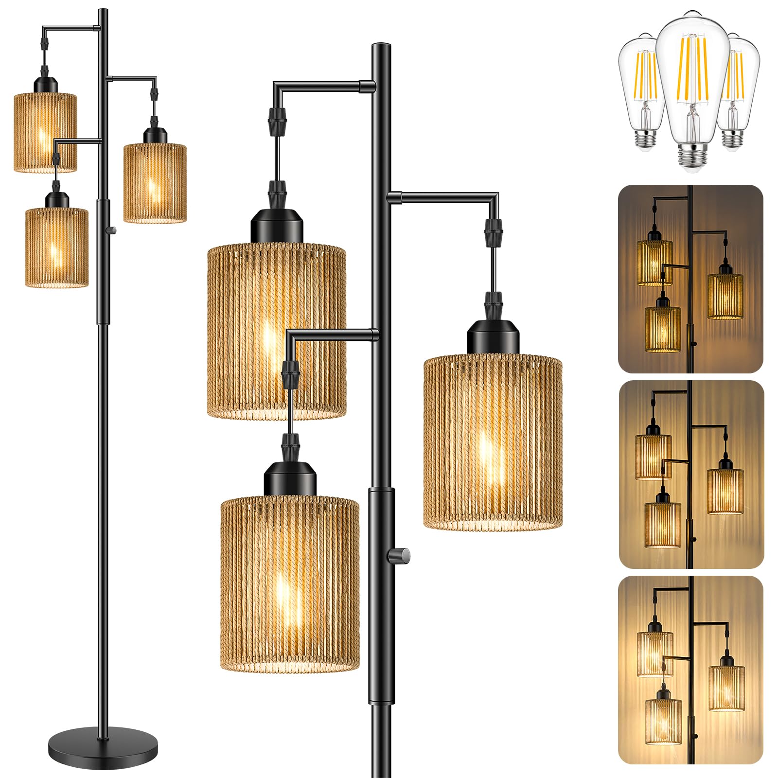 Hotsonic 72-inch rattan boho floor lamp stands tall for a cozy living room glow.