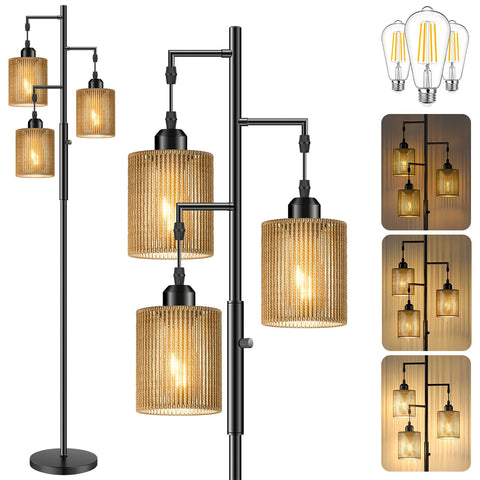 Hotsonic 72-inch rattan boho floor lamp stands tall for a cozy living room glow.