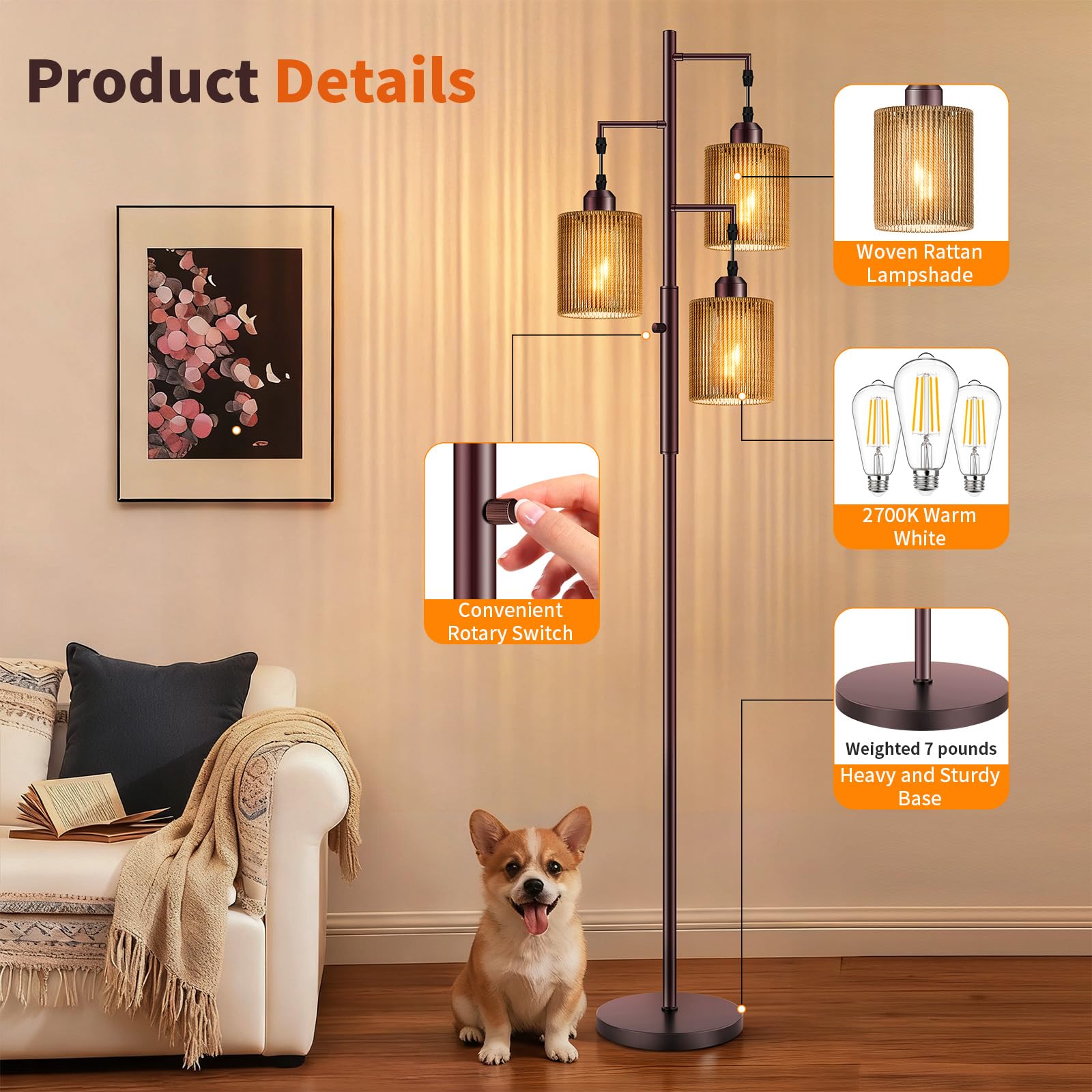 Hotsonic heavy-base-rotary-switch-floor-lamp stays stable around children and pets.