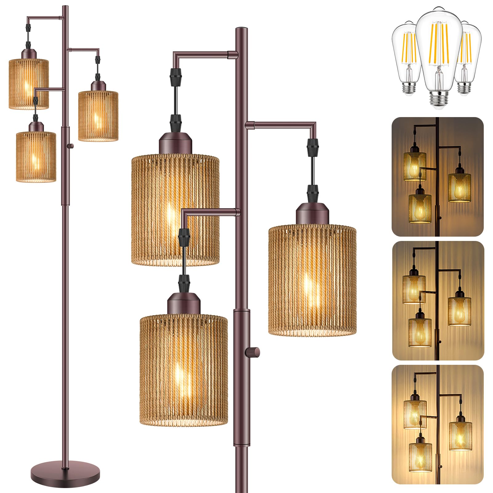 Hotsonic rattan-striped-shade floor lamp provides a soft, even glow for relaxing evenings.