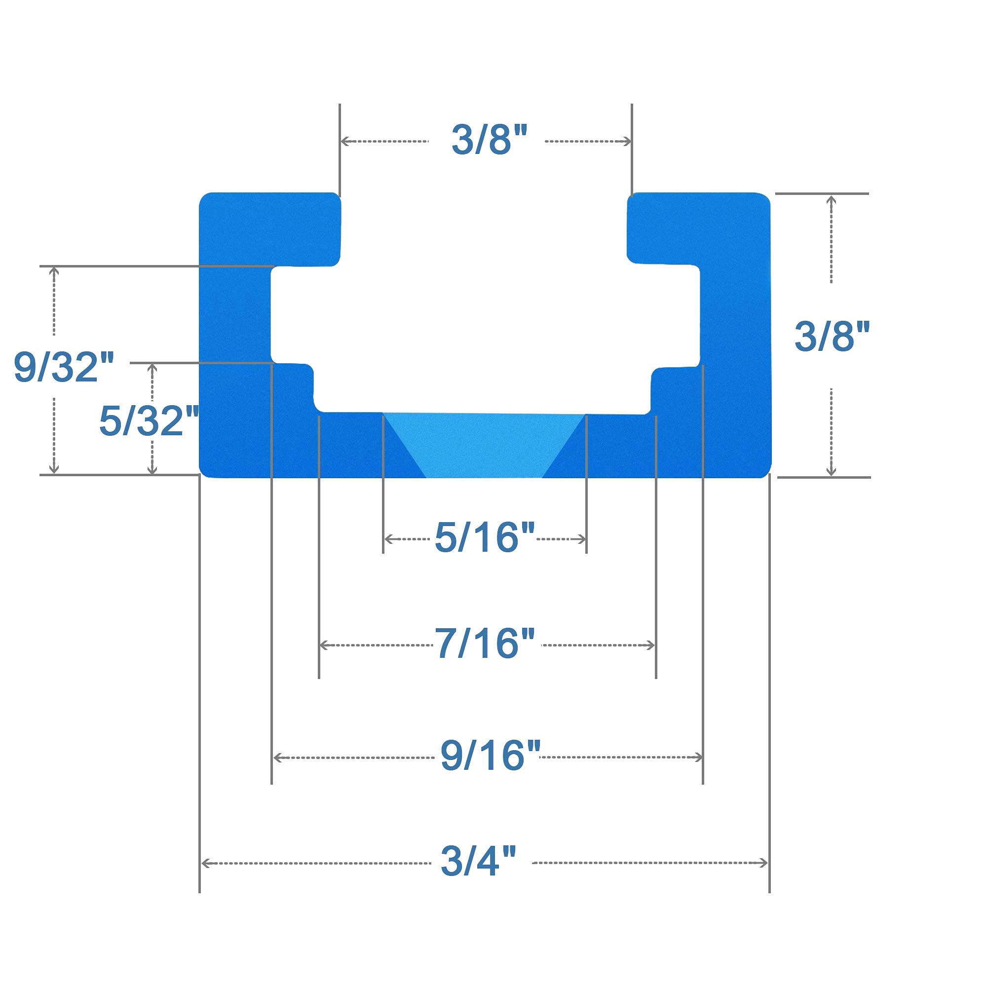 Close-up of the double-cut groove on the blue anodized surface.