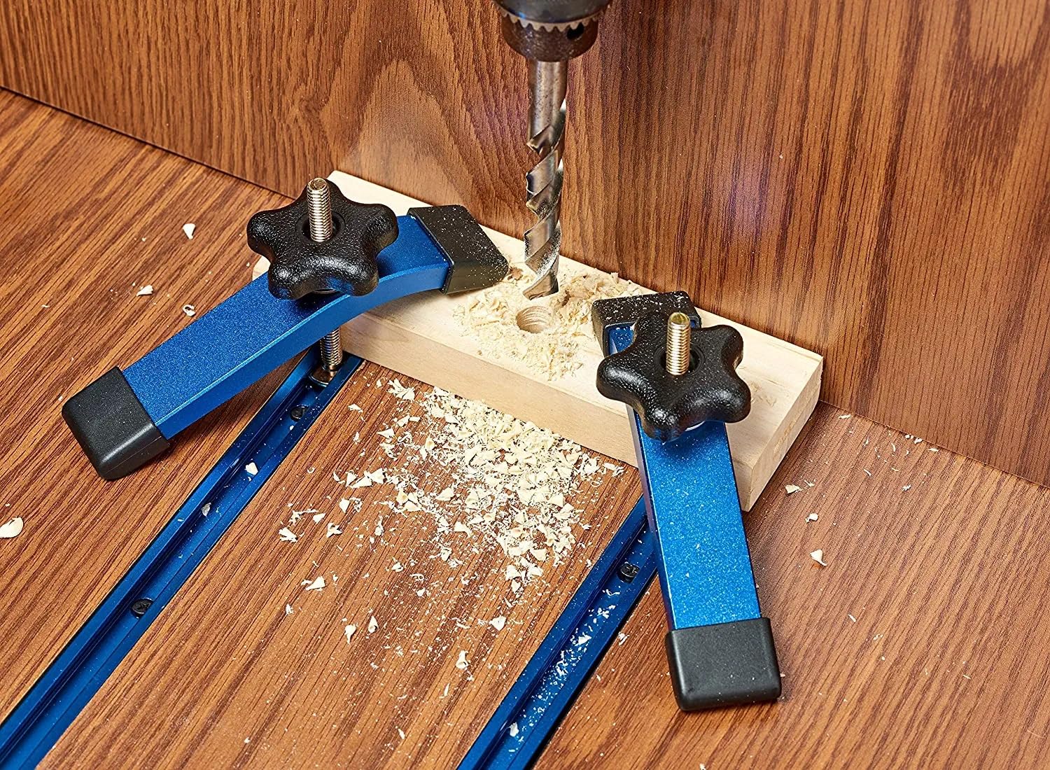 HOTTARGET blue anodized T-track with predrilled holes for quick mounting.