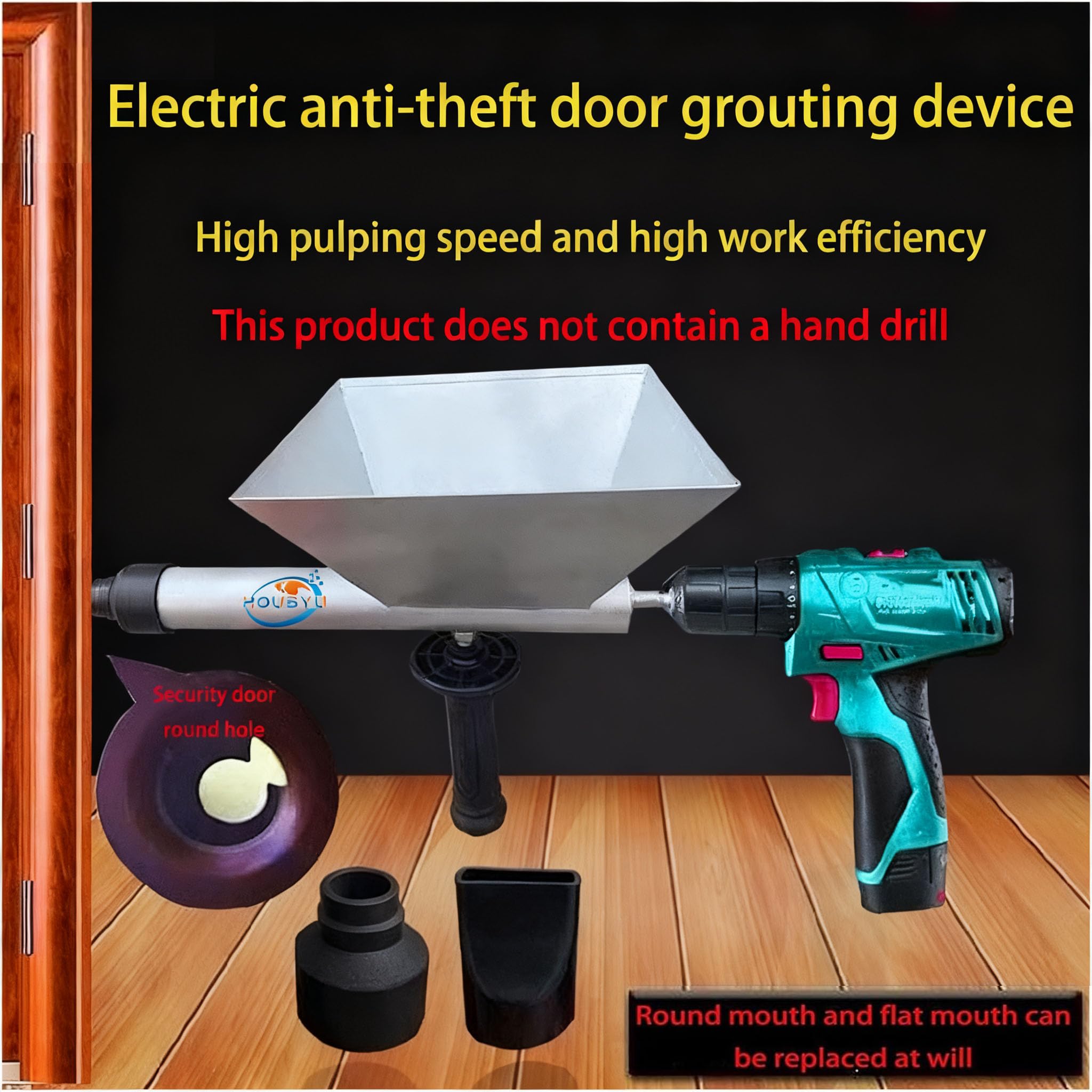 HOUBYU mortar grout gun with ergonomic metal handle for comfortable use.