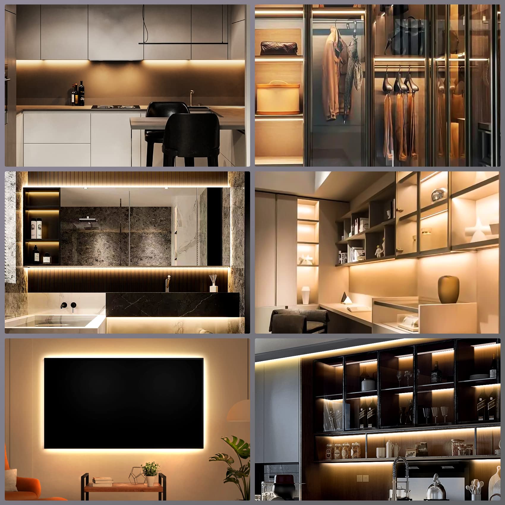 HOUHUI indoor LED strip kit ideal for bedside, cabinet, and hallway lighting.