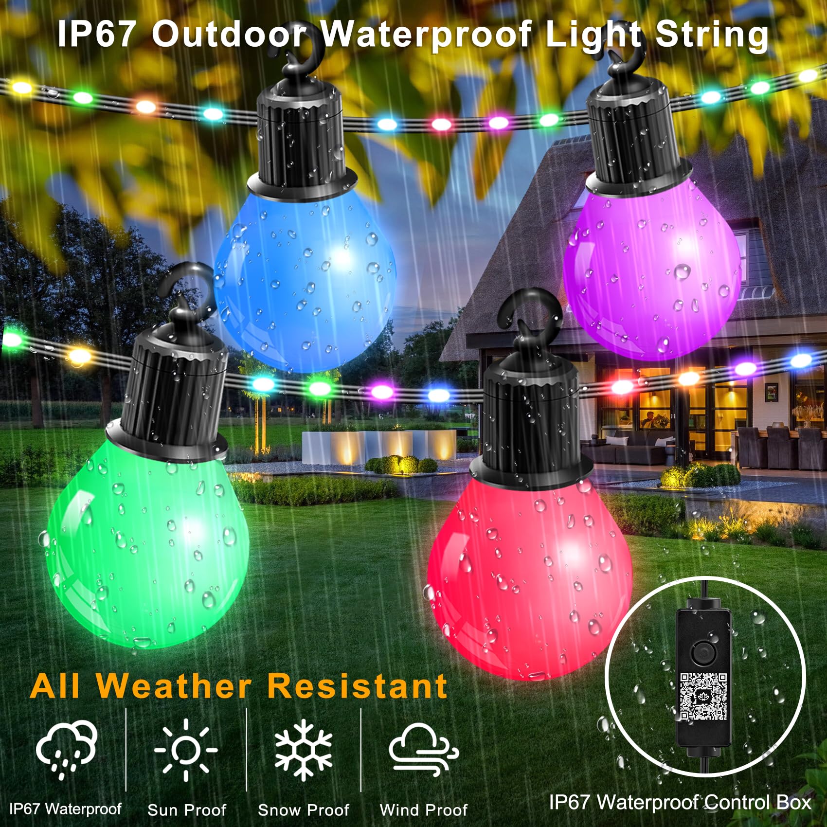 HOUHUI IP67 waterproof bulbs endure rain and outdoor use.