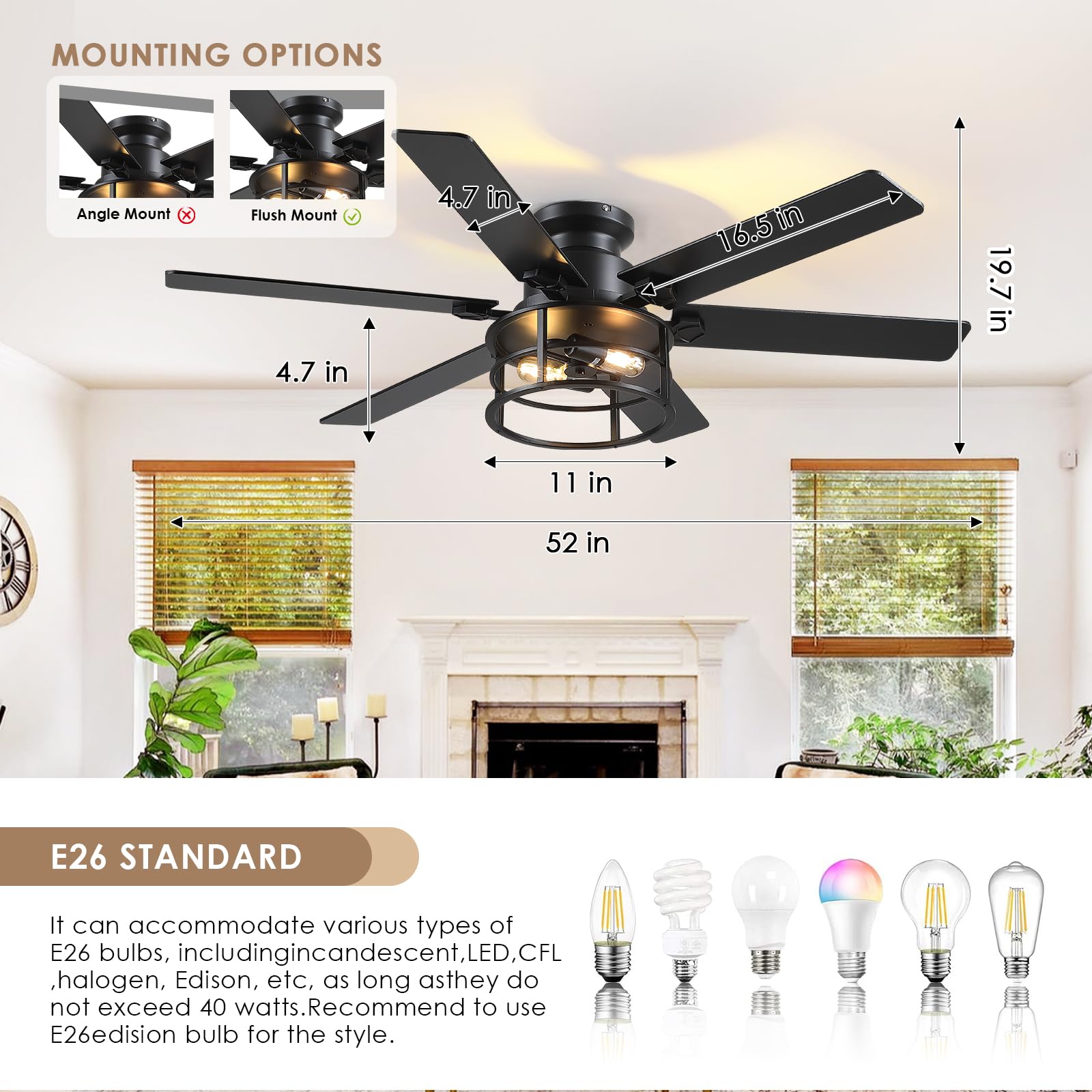 Hounberi 52inch open framework airflow provides wide coverage and a bold centerpiece