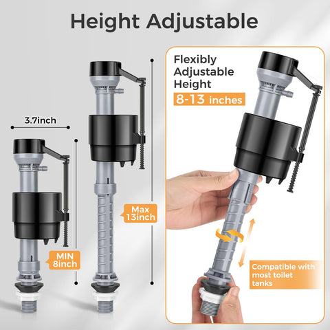 Houpeoro height-adjustable fill valve enables a precise water level fit.