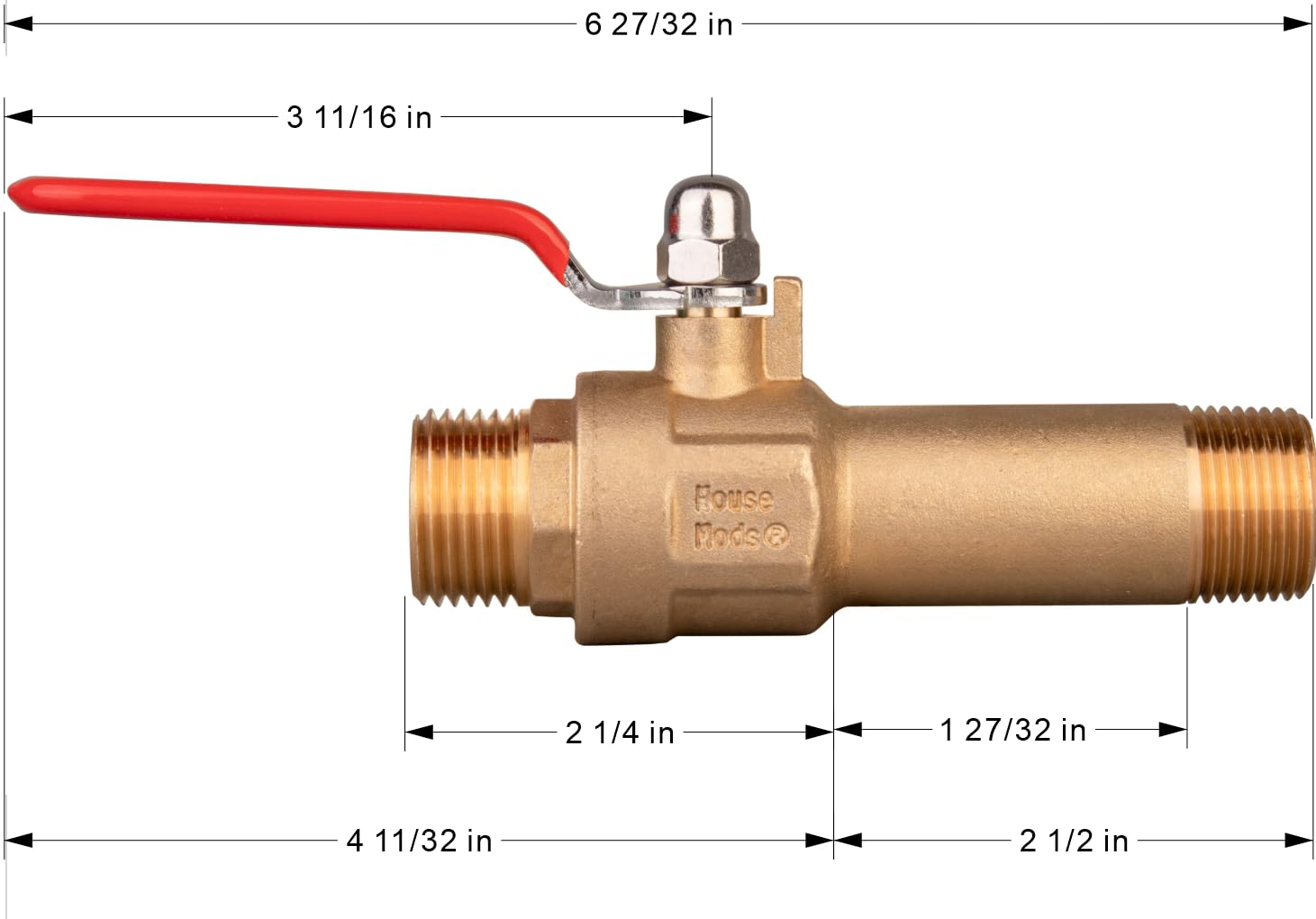 House Mods HMP012 full-port brass valve for fast, debris-free drainage.