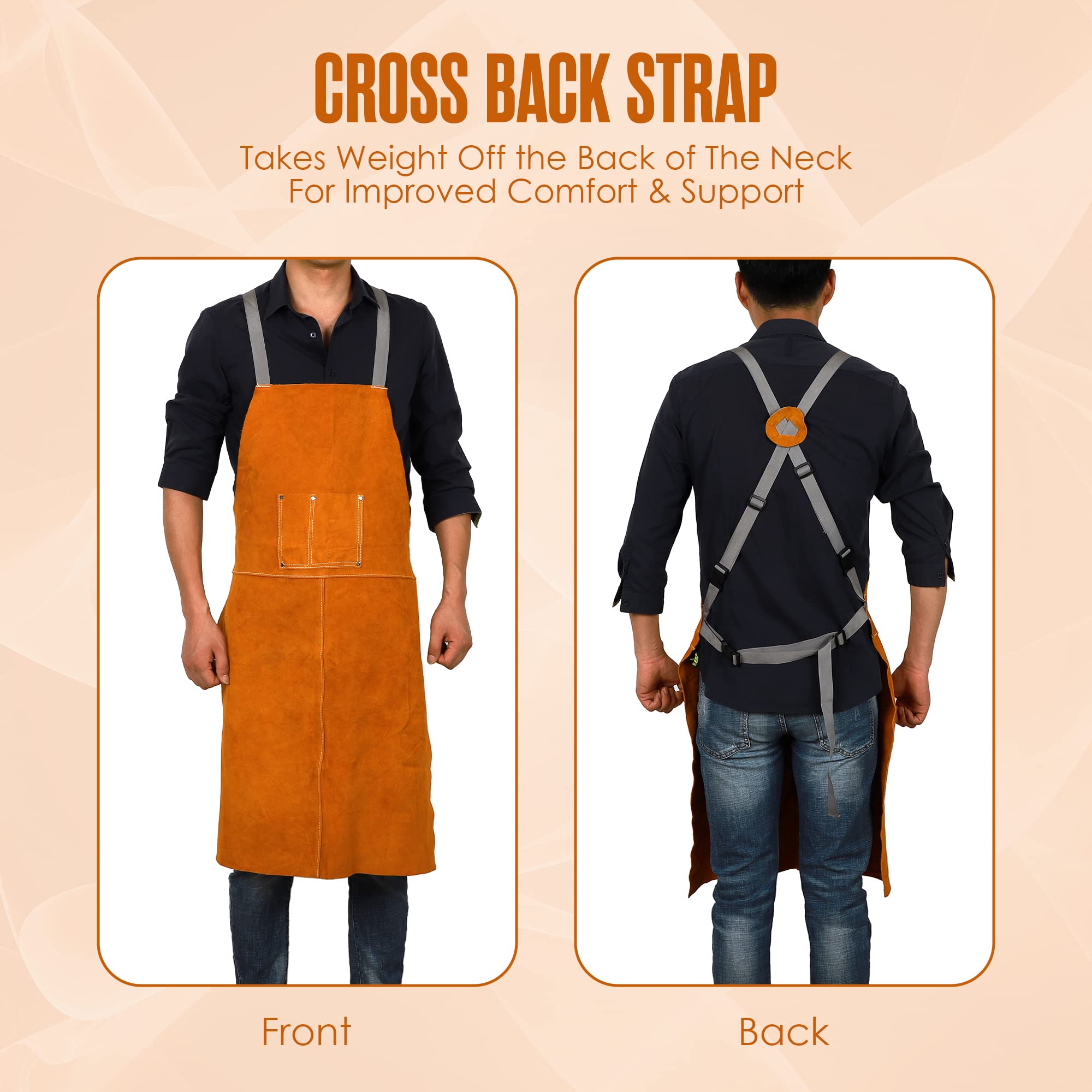 Houseables leather apron measures 23 by 35 inches for ample coverage