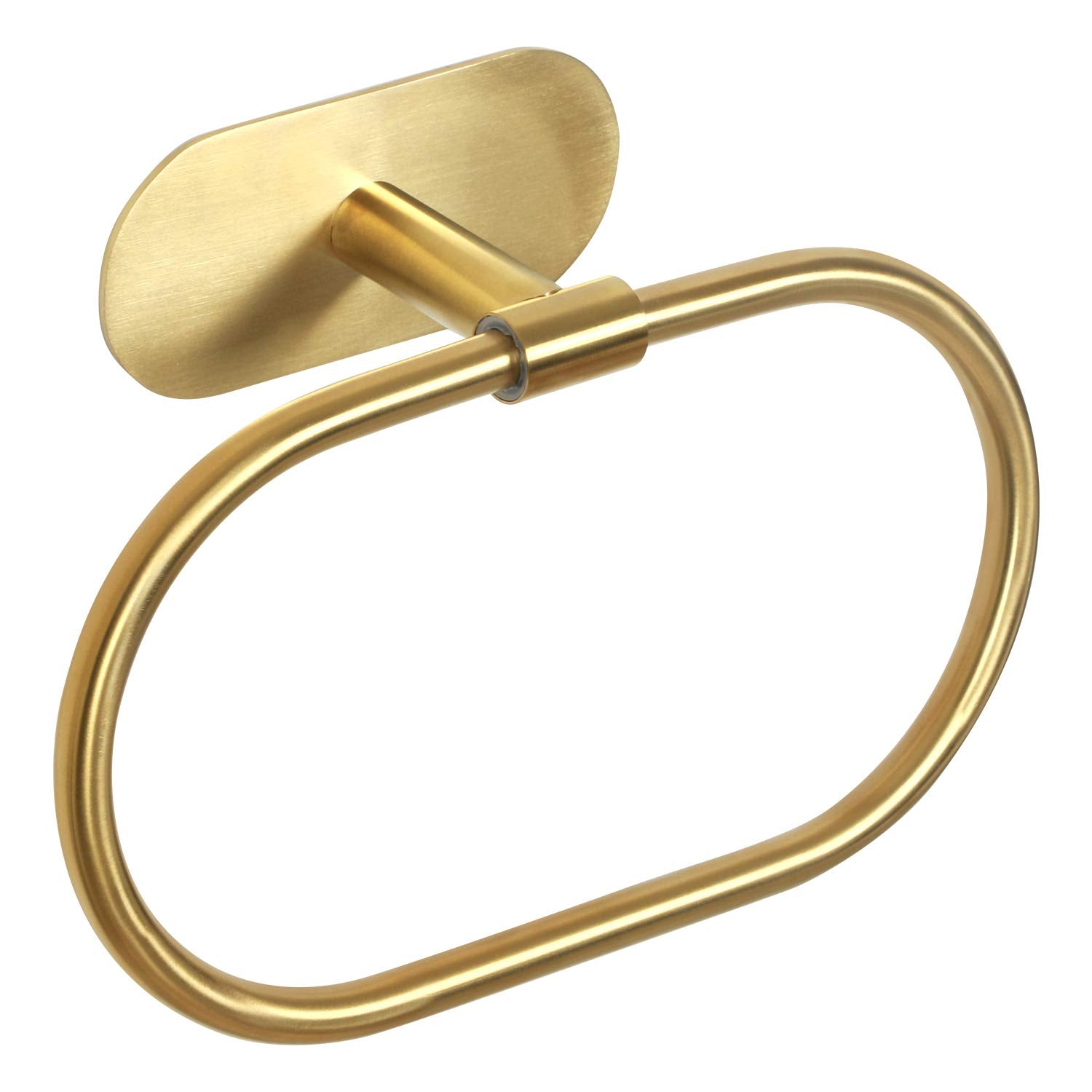 HouseAid self-adhesive towel ring in brushed gold enhances bath decor with secure, tool-free mounting.