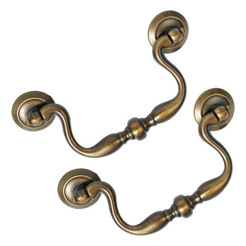 HouseHOOK antique brass drop-bail closeup highlights durable zinc alloy finish for vintage cabinetry.