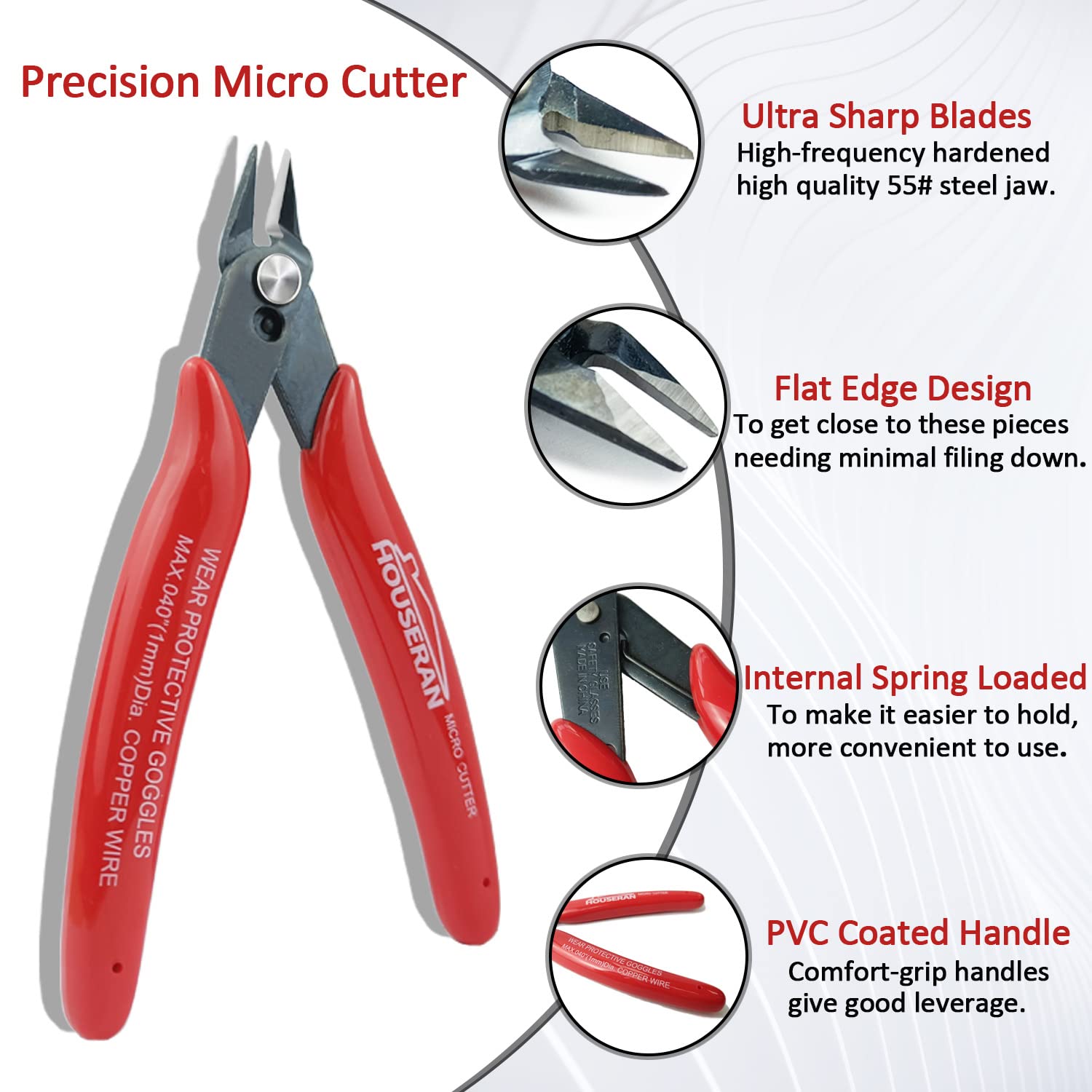 HOUSERAN 170 wire cutter angled-head design enables clean cuts on copper and soft wire