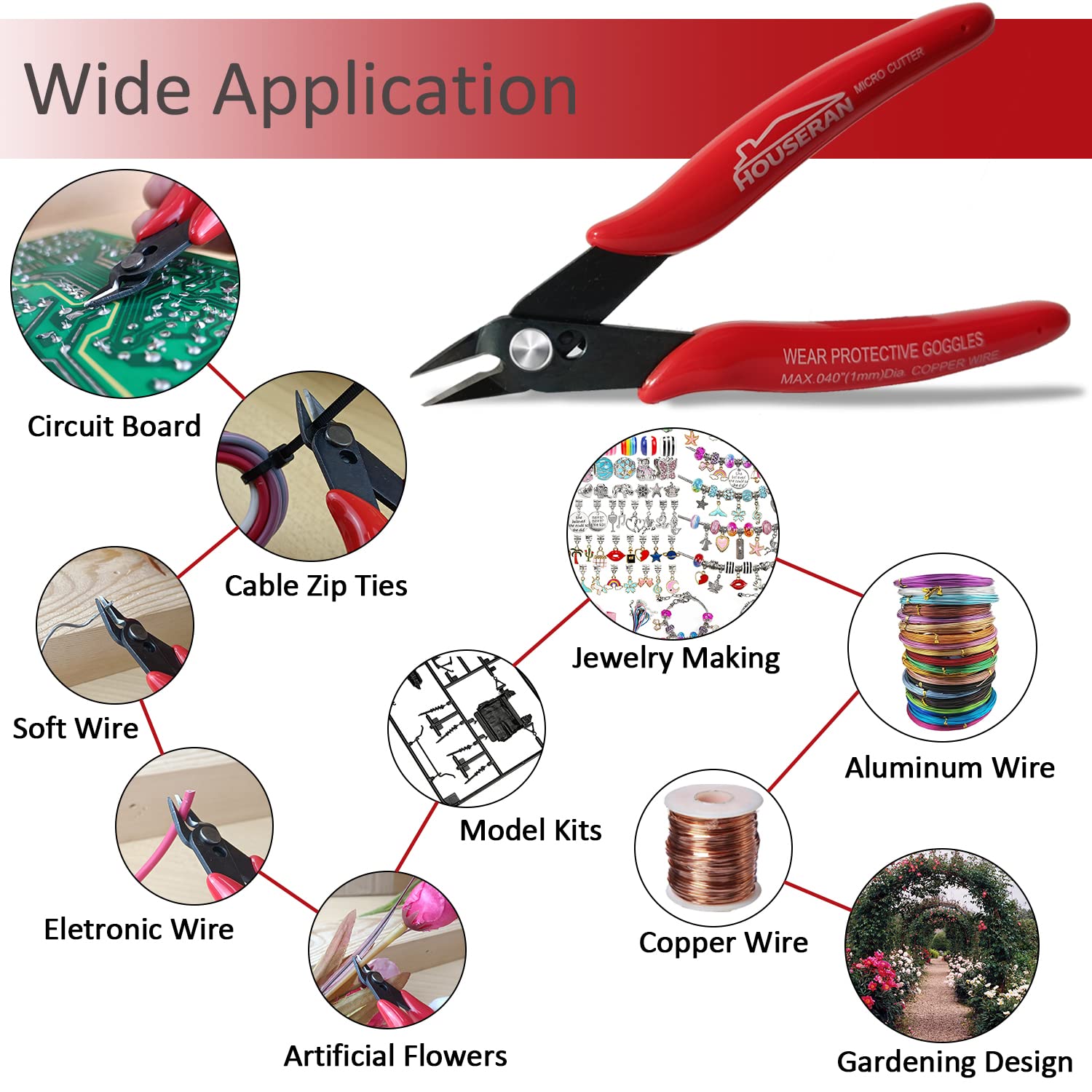 HOUSERAN 170 wire cutter ergonomic PVC grips provide comfortable leverage