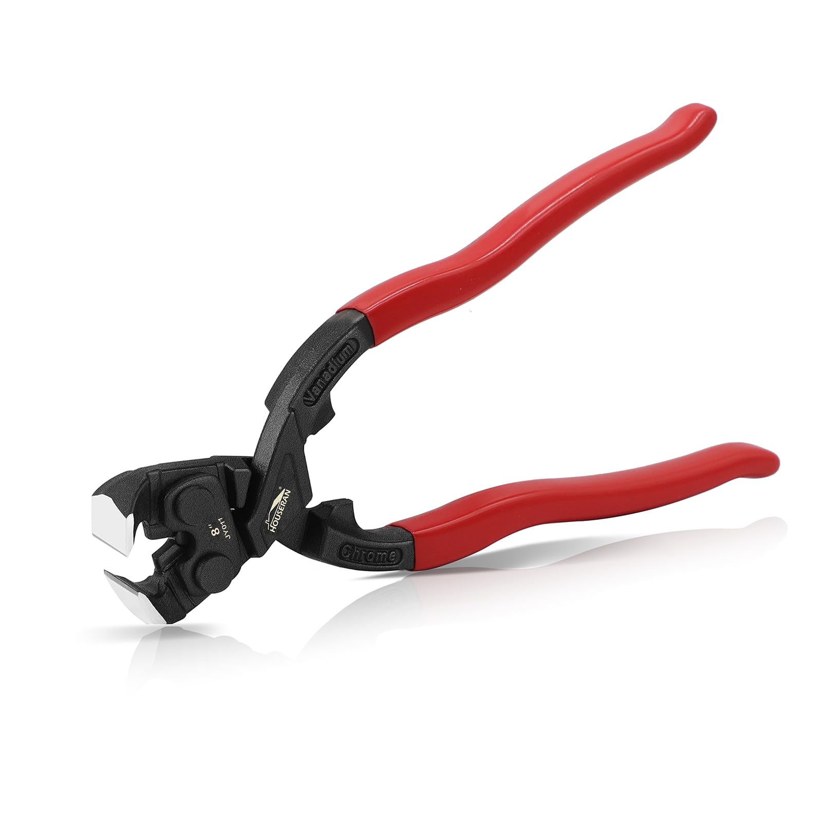 HOUSERAN 8-inch end-cutting pliers close-up showing sharp blades for clean cuts.