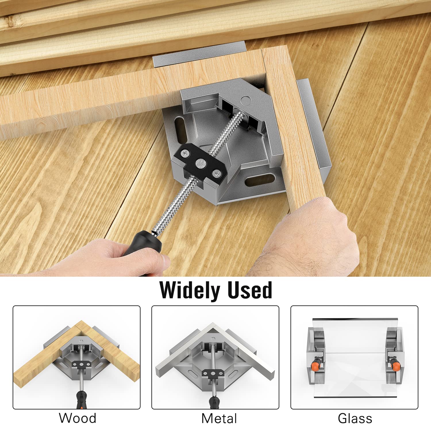 Housolution aluminum corner clamp demonstrating sturdy clamping of varied materials