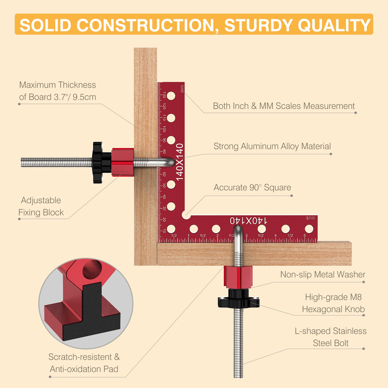Housolution corner square clamp beveled edges protect delicate edges while ensuring 90-degree joints.