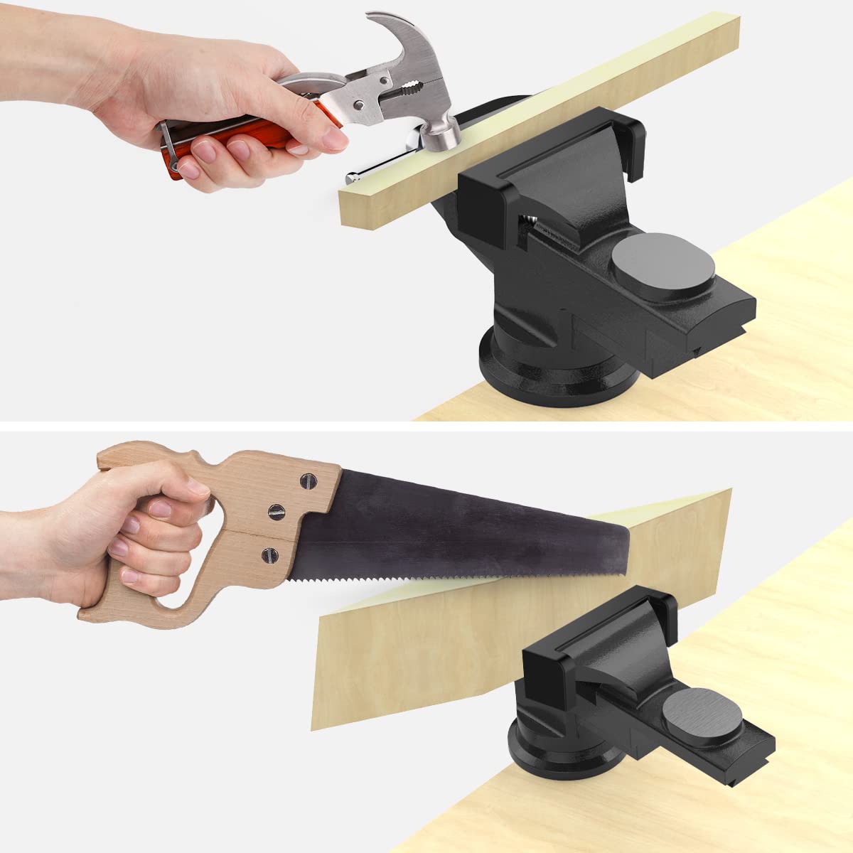 Housolution non-slip jaw-grip keeps work secure during precision cuts and sanding.