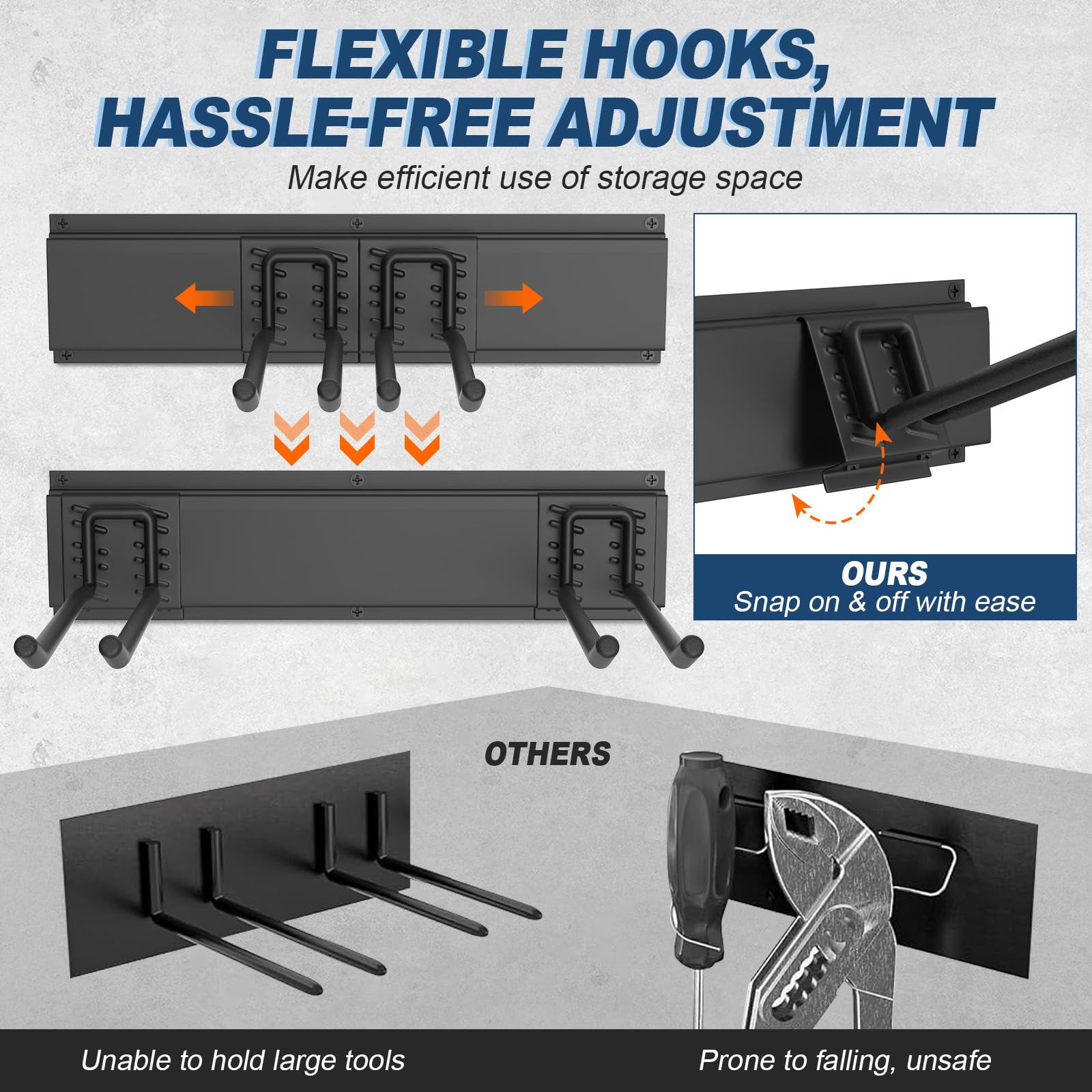 Housolution organizes rakes, brooms, hoses for a tidy garden area.