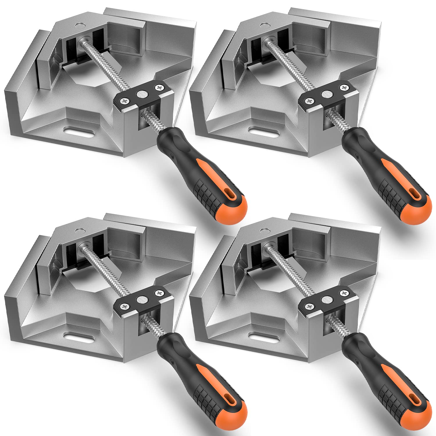 Housolution 4-pack right-angle clamp showing 90-degree corner alignment for precise joins
