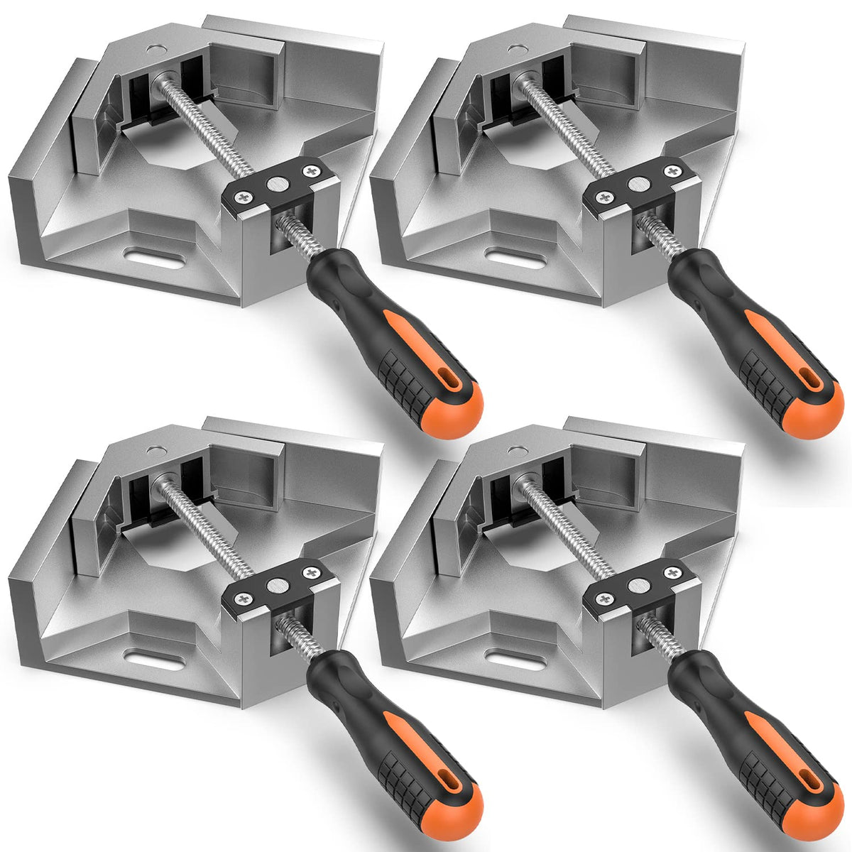 Housolution 4-pack right-angle clamp showing 90-degree corner alignment for precise joins