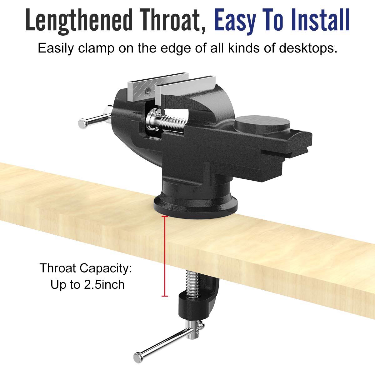 Housolution throat capacity 61mm widens clamping versatility on thick materials.