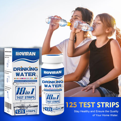 HOVIRAN test strip being dipped into water for fast results.