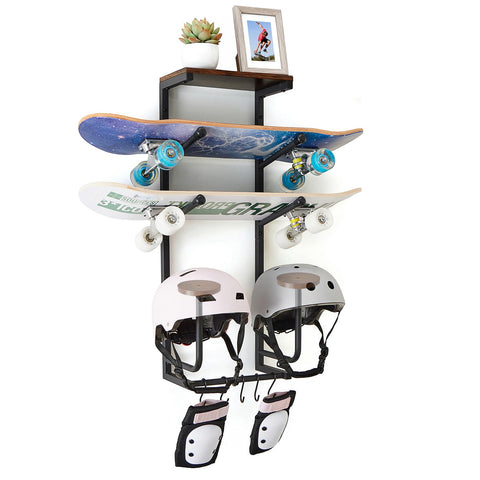 Hovnuyee two-tier skateboard wall rack displaying boards for easy access