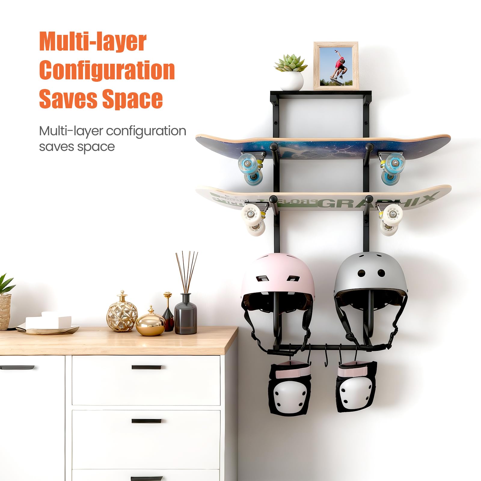 Hovnuyee wooden top shelf shown as additional surface space