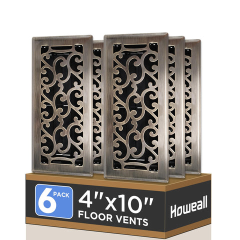 Howeall 4x10 floor register with Savannah antique brass design for airflow and style
