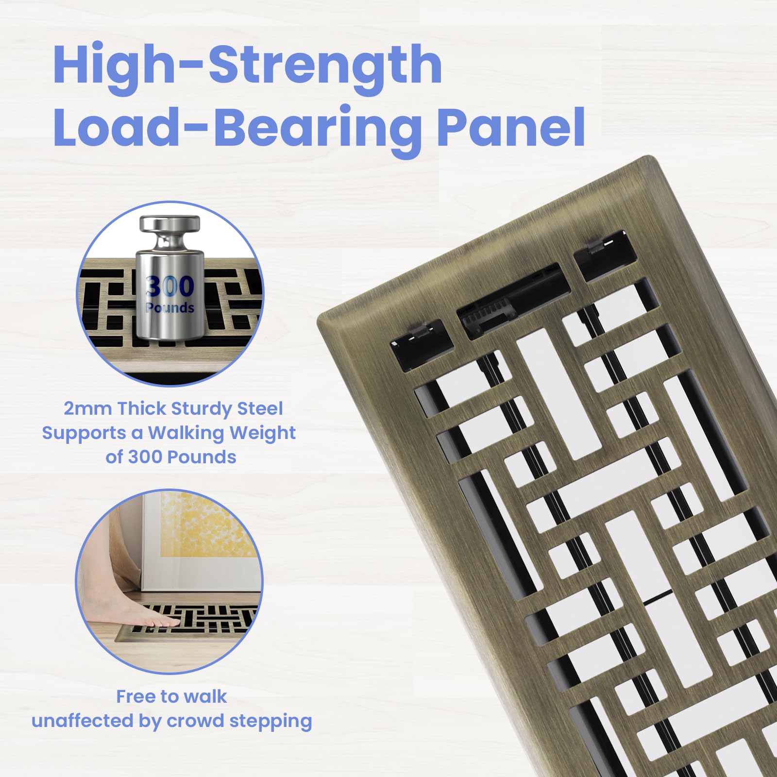 Howeall six-pack heavy-duty floor vents withstand foot traffic with decorative flair.