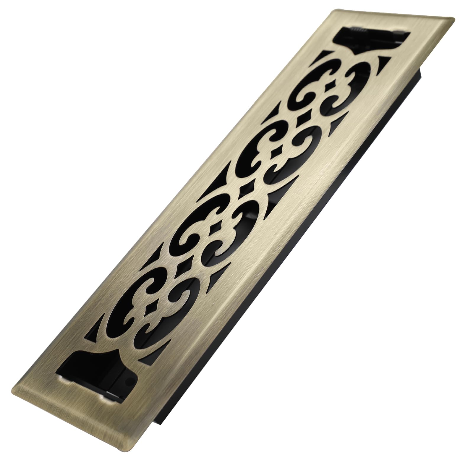 Howeall Charlotte floor register front view highlighting durable 2mm steel and antique brass finish
