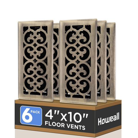 Howeall Charlotte floor register in antique brass with 4x10 inch opening for tailored airflow